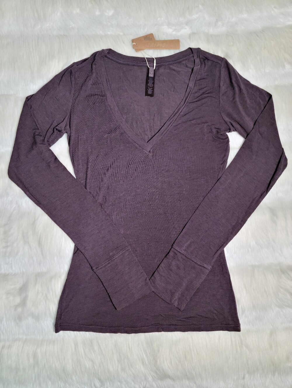 SKIMS Sheer Modal Long Sleeve V Neck Phoenix Women XS NEW